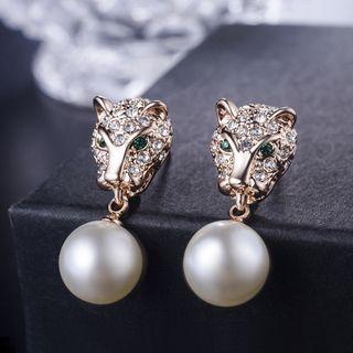 Leopard Rhinestone Faux Pearl Dangle Earring