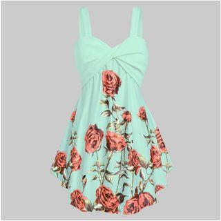 Sleeveless V-neck Rose Print Dress