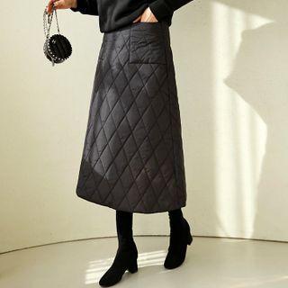 Quilted Long A-line Skirt Black - One Size