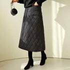 Quilted Long A-line Skirt Black - One Size