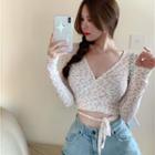 Long-sleeve Floral Print Crop T-shirt