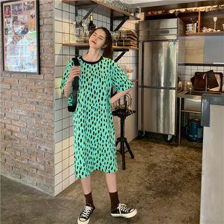 Set: Leopard Print Short Sleeve T-shirt Dress + Slingbag