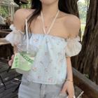 Cold-shoulder Floral Blouse / Mini A-line Dress