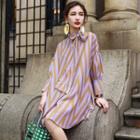 Tie-neck Striped Mini A-line Shirtdress
