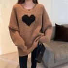 Heart Jacquard Long-sleeve Sweater As Shown In Figure - One Size