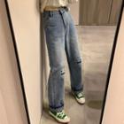 Smiley Face Mid Rise Wide Leg Jeans