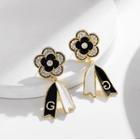 Rhinestone Floral Stud Earring 1 Pair - Gold & Black & White - One Size