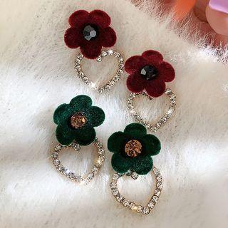 Flower Rhinestone Heart Dangle Earring