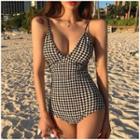 Spaghetti-strap Houndstooth Swimsuit