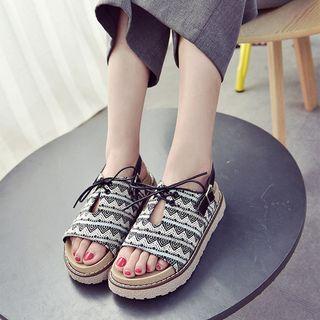 Patterned Lace-up Platform Sandals
