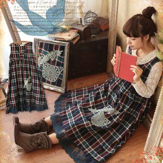 Lace-hem Plaid Tank Dress