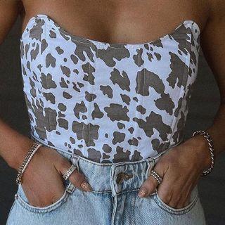 Open-back Strap Print Bandeau Cropped Top