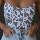 Open-back Strap Print Bandeau Cropped Top