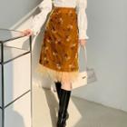 Floral Print Fringed Midi A-line Skirt