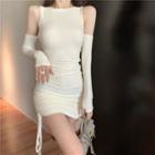 Cold Shoulder Long-sleeve Sheath Dress Off-white - One Size