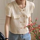 Short-sleeve Textured Button Blouse