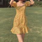 Square-neck Rose Print Dress
