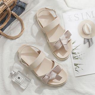 Faux Leather Bow Accent Platform Sandals