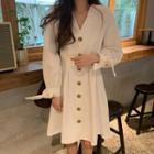 V-neck Pintuck-detail Shirtdress Ivory - One Size