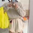 Striped Long-sleeve T-shirt / Eyelet Lace Shorts