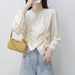 Drawstring Button-up Blouse