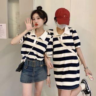 Short-sleeve Striped Polo Shirt Dress / Short-sleeve Striped Polo Shirt