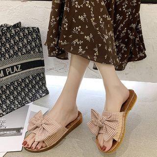 Plaid Ribbon Flat Slide Sandals