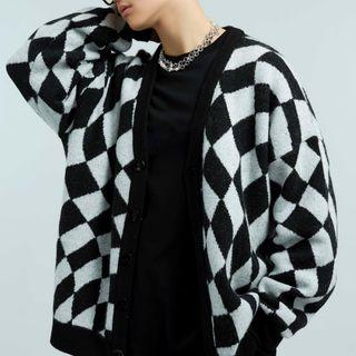 Irregular Checkerboard Cardigan