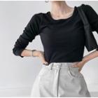 Square-neck Ribbed Cropped Top