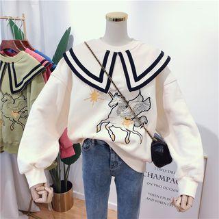 Collared Unicorn Embroidered Pullover