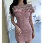 Short-sleeve Striped Top / Halter Shirred Slim Fit Dress