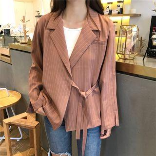 Pinstriped Tie-front Blazer