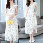 Sleeveless Chiffon Floral Print Dress