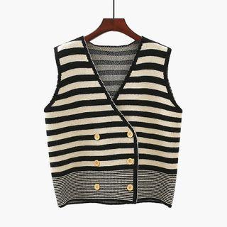 Striped Double Breasted Sweater Vest