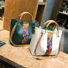 Set Of 4: Color Block Panel Handbag + Crossbody Bag + Wristlet + Card Wallet