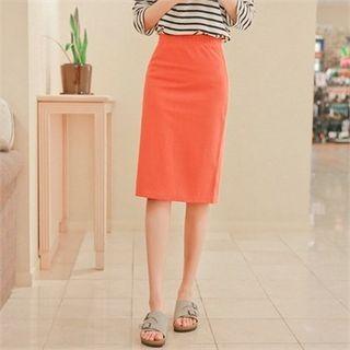 Banded-waist Slit-back Pencil Skirt