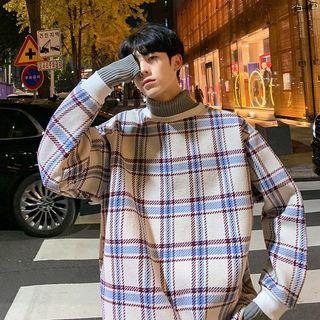 Plaid Mock-two Piece Pullover