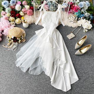Tie-strap Mesh Panel Asymmetric Dress