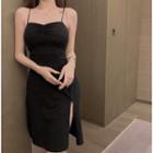 Spaghetti-strap Slit Mini A-line Dress / Short-sleeve Dress