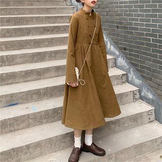 Long-sleeve Midi A-line Dress Earth Yellow - One Size