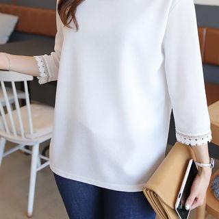 Crochet-trim 3/4-sleeve Knit Top