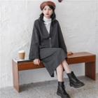 Buttoned Knit Cardigan / Midi Knit Skirt / Stand Collar Tank Top Dark Gray - One Size