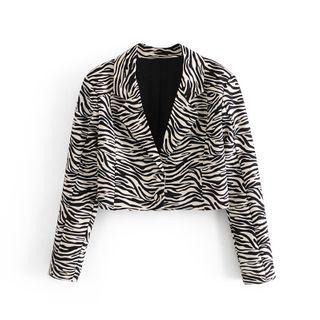 Zebra Print Single-breasted Cropped Blazer