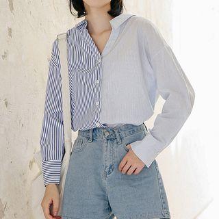 Pinstriped Panel Cut Out Shirt