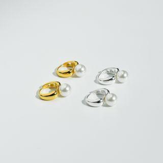 Faux-pearl Silver Hoop Earring