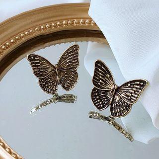 Butterfly Alloy Earring A376 - 1 Pair - Gold & Black - One Size