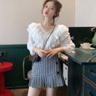 Long-sleeve Top / Plaid Mini Skirt