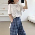 Short-sleeve Slit T-shirt / Plaid Wide-leg Pants