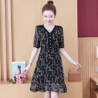 Short-sleeve Lettering Mini A-line Chiffon Dress