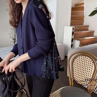 Pleated-back Patterned-panel Cardigan